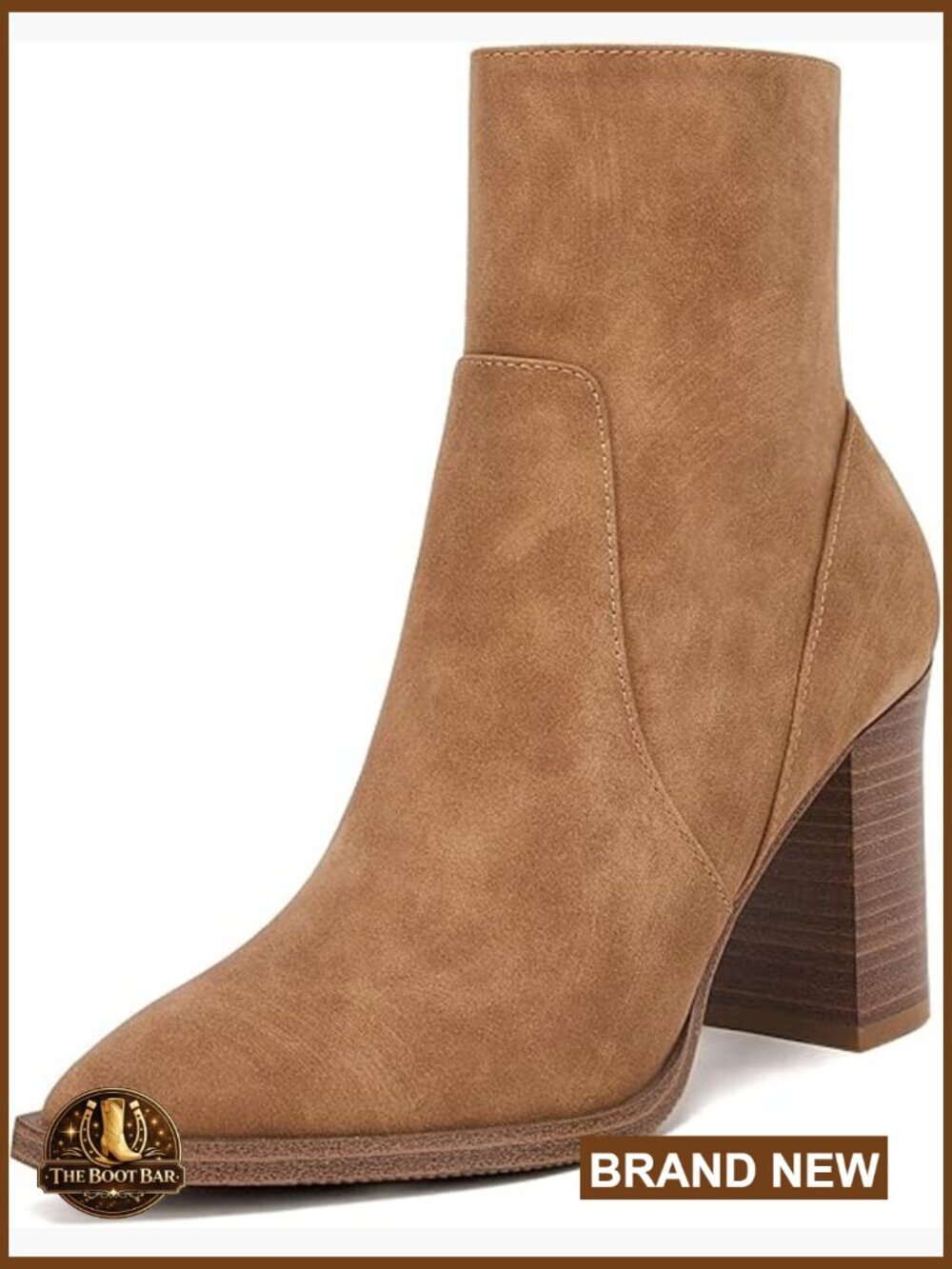 Women's Pointed Toe Ankle Boots Chunky Stacked Heel Side Zipper Faux Leather
